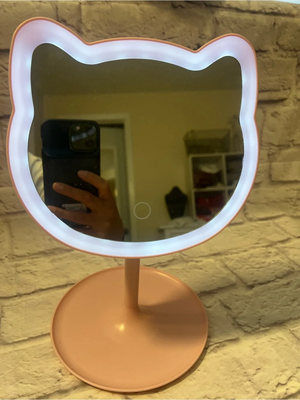 Pink Cat-Shaped Kids Vanity Mirror with Stand